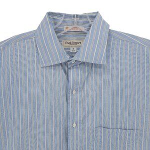 PAUL STUART Button Up Long Sleeve Shirt Blue Striped MADE IN USA Size 16-33